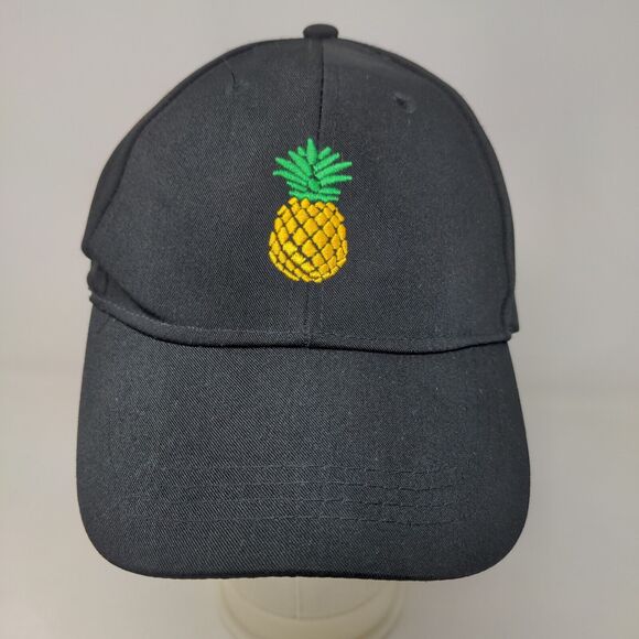 Cruise Club Men's Strapback Hat Black Adjustable Embroidered Pineapple Logo - Picture 2 of 8
